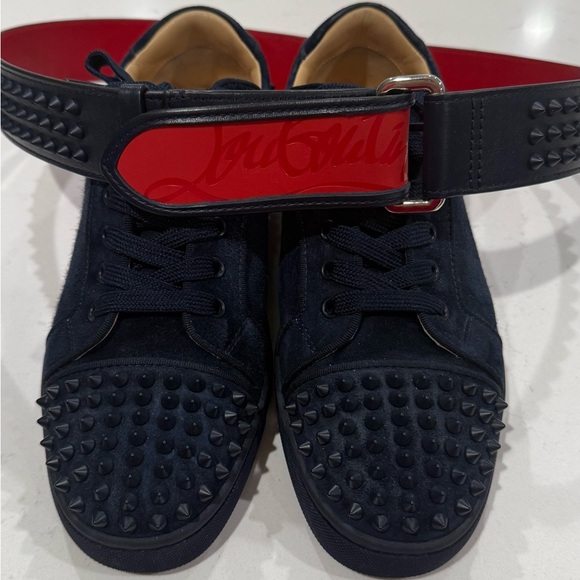 Christian Louboutin Navy Blue Spiked Sneakers - Picture 5 of 5